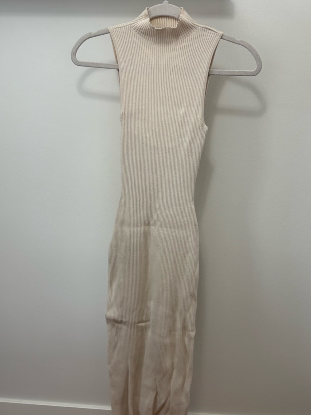 Babaton Sleeveless Ribbed Mock Neck Midi Dress - Cream